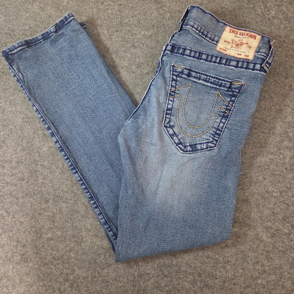 True Religion Ricky Relaxed Straight Jeans Mens 34 Medium Wash Blue Denim